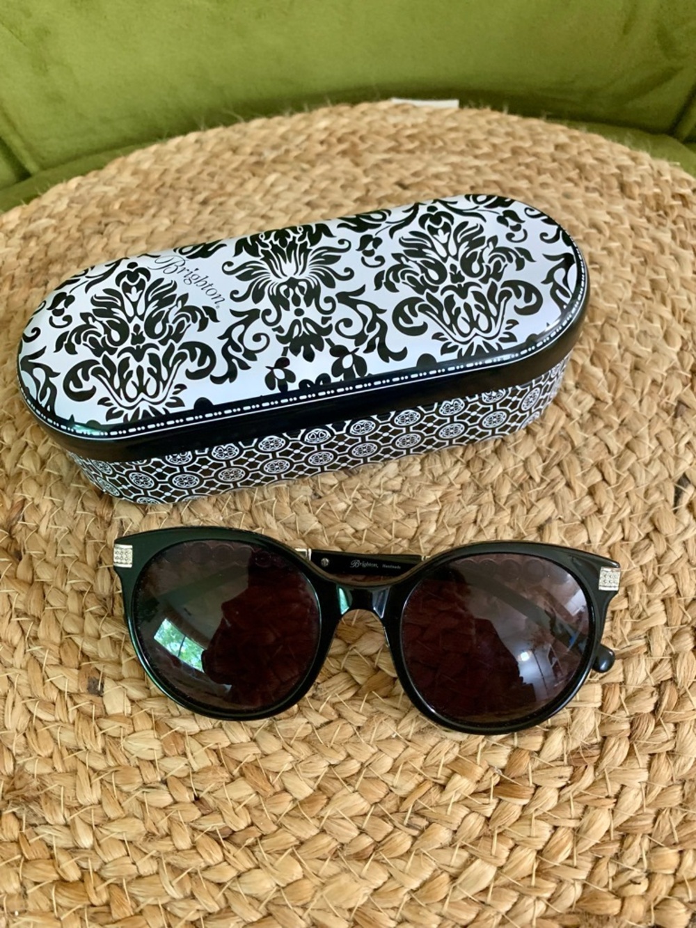 Brighton Women’s  Black Fashion Sunglasses with Decorative Pearl-Style Temples